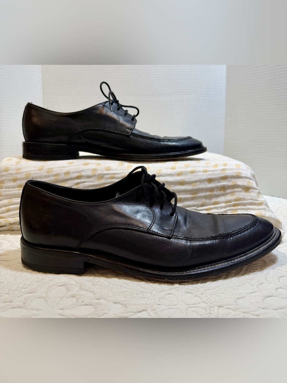 Men's Soft Feel Black Leather Lace-Up Derby Dress Shoes Italian EU 44 US 11
